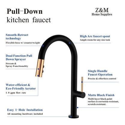 Luxury Flexible Stainless Steel Black Gold Kitchen Faucet GB3041