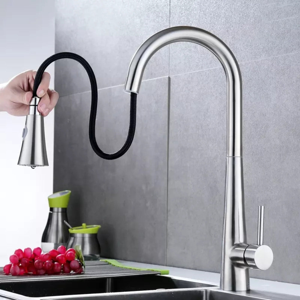 Stainless Steel 304 Kitchen Faucet Tap Hot And Cold Desk Mounted Single Handle Kitchen Sink Mixer Single Hole KF304S