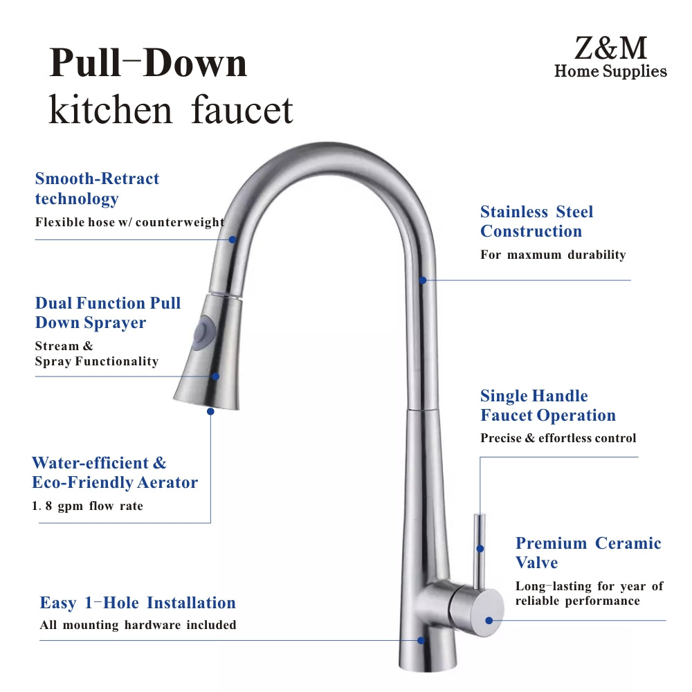 Stainless Steel 304 Kitchen Faucet Tap Hot And Cold Desk Mounted Single Handle Kitchen Sink Mixer Single Hole KF304S