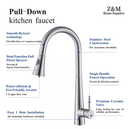 Modern stainless steel Kitchen Faucet Black Kitchen Taps Mixer Faucet Kitchen Faucets KF304S-B