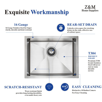 24 inch Handmade undermount kitchen single sink U2418