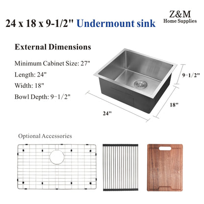 24 inch Handmade undermount kitchen single sink U2418