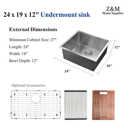 24 inch Laundry Handmade undermount single sink U2419