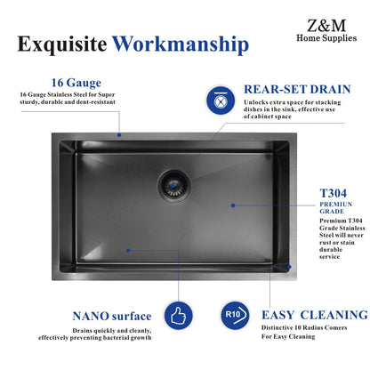 32 inch mamo black undermount kitchen single bowl sink U3218B