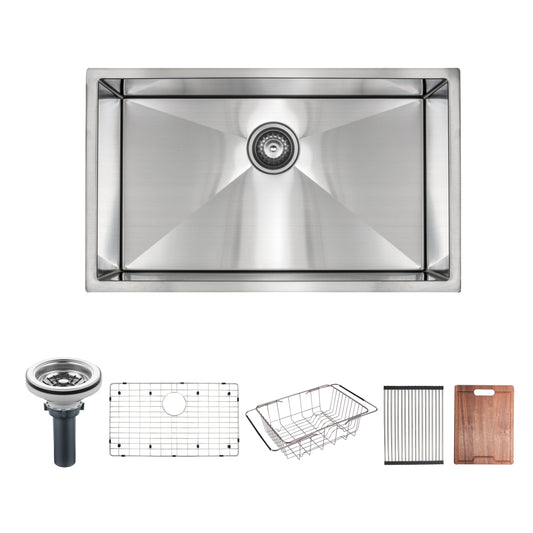 31.5 inch stainless steel undermount kitchen single bowl sink U31518