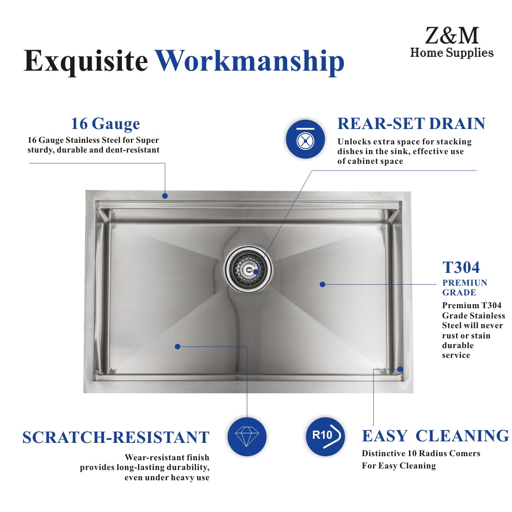 32 inch workstations sink undermount kitchen single bowl sink U3219