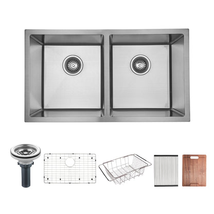 31.5 inch stainless steel brushed undermount kitchen double bowl sink UD31518