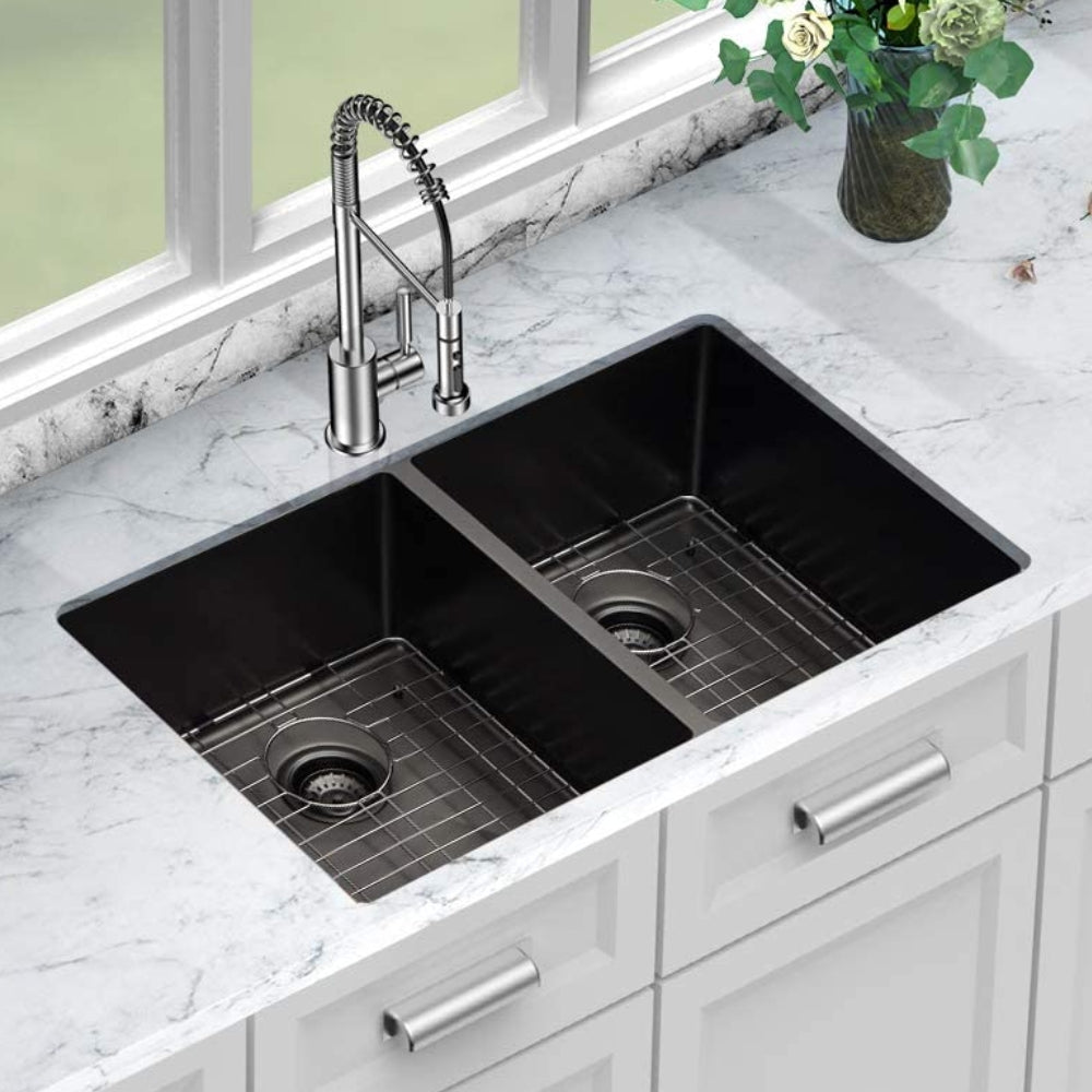 32 inch mamo black undermount kitchen double bowl sink UD3218B