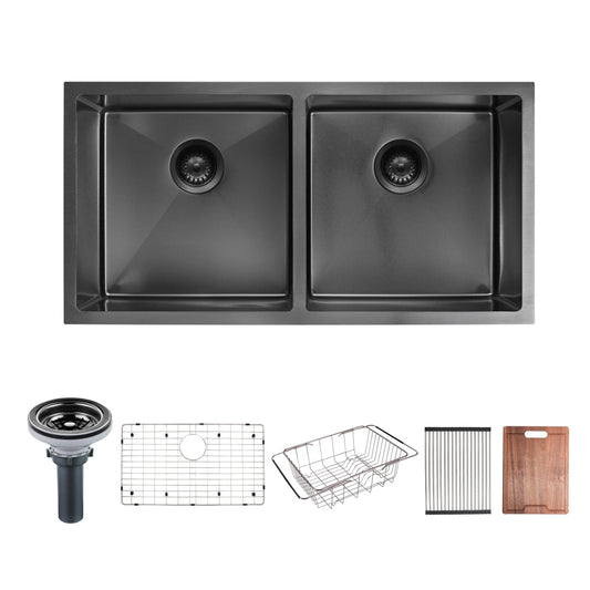 32 inch mamo black undermount kitchen double bowl sink UD3218B