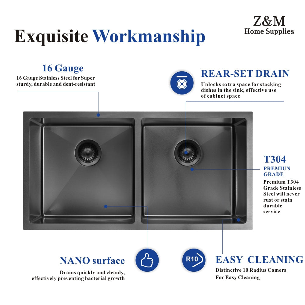 32 inch mamo black undermount kitchen double bowl sink UD3218B