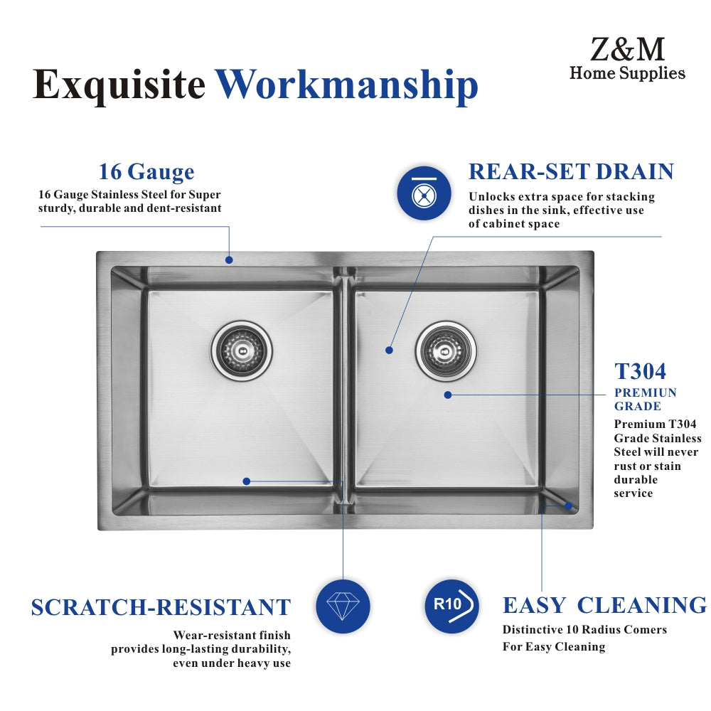 32 inch Handmade undermount kitchen double bowl sink UD3218D 50-50