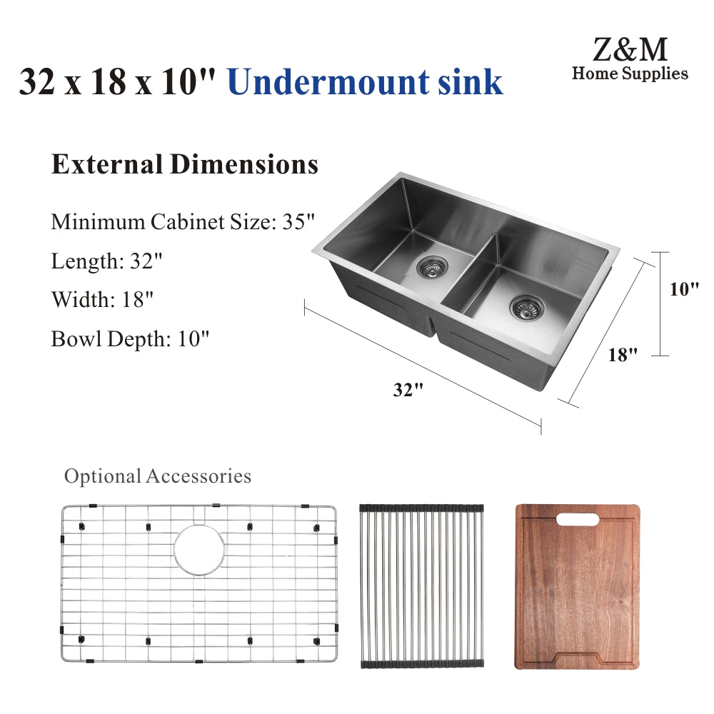 32 inch Handmade undermount kitchen double bowl sink UD3218D 50-50