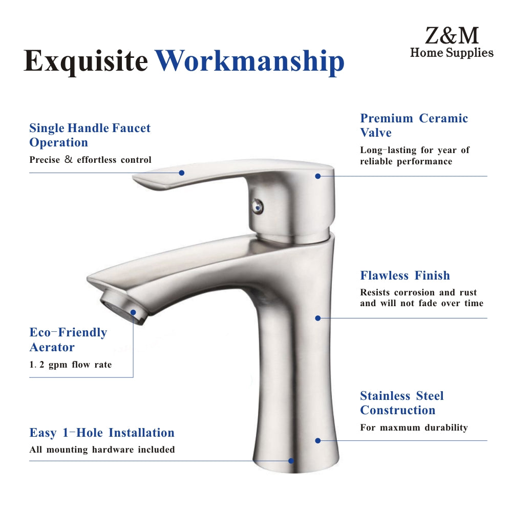 SIngle handle Taps SUS 304 Stainless Steel Basin Bathroom Faucet Tap bathroom sink faucets YX5043