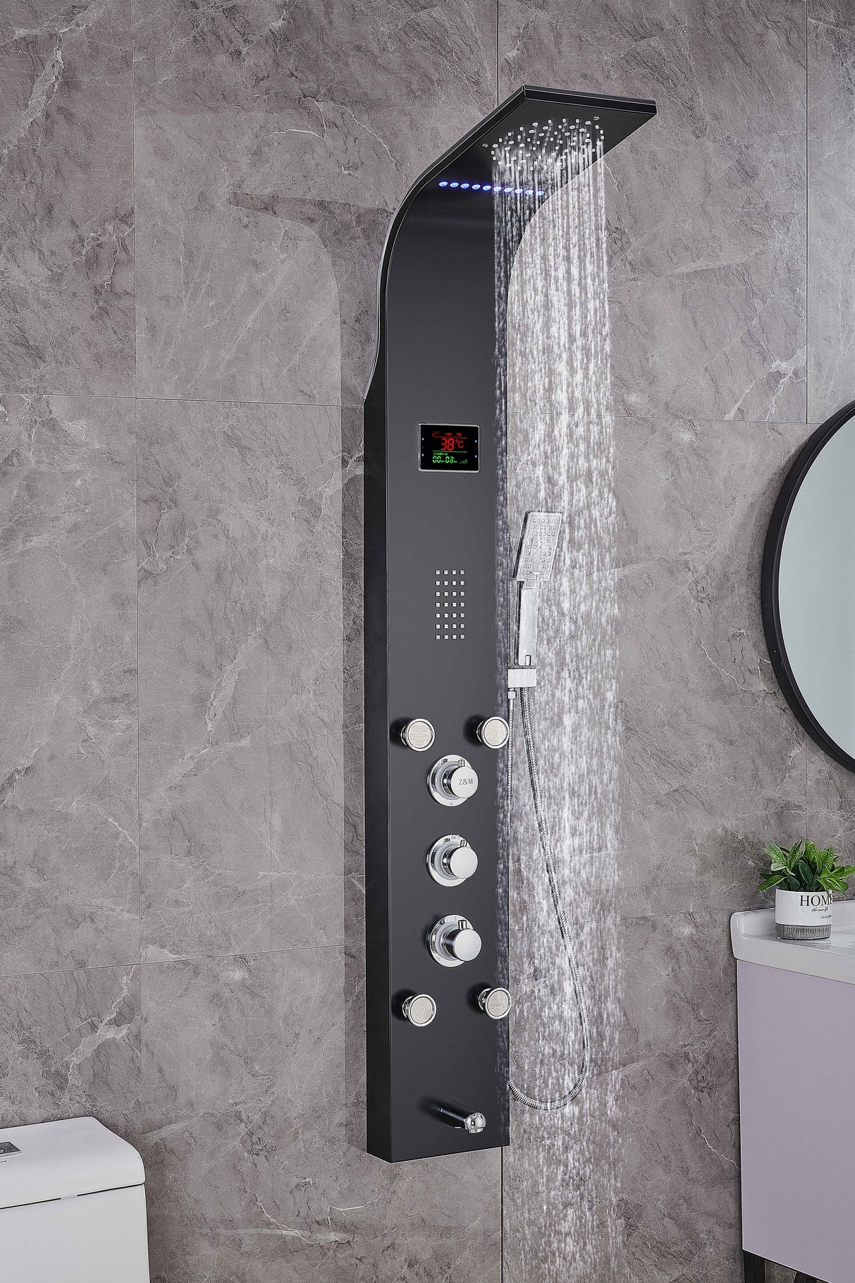 LUXURY SHOWER PANEL TOWER STAINLESS STEEL WITH LCD SCREEN ZM-26  (BLACK, SILVER)