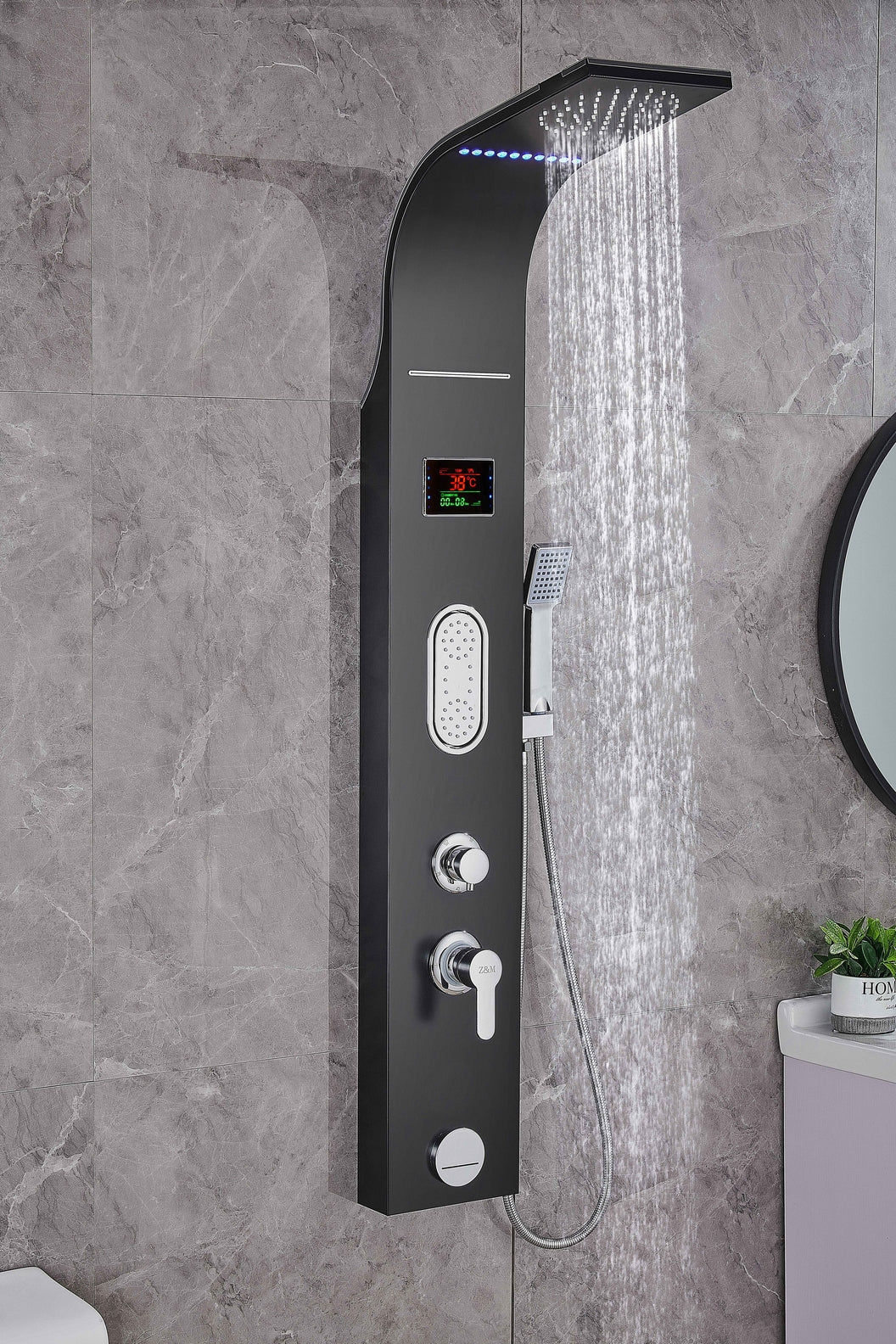 LUXURY SHOWER PANEL TOWER STAINLESS STEEL WITH LCD SCREEN ZM6211S (BLACK, SILVER)