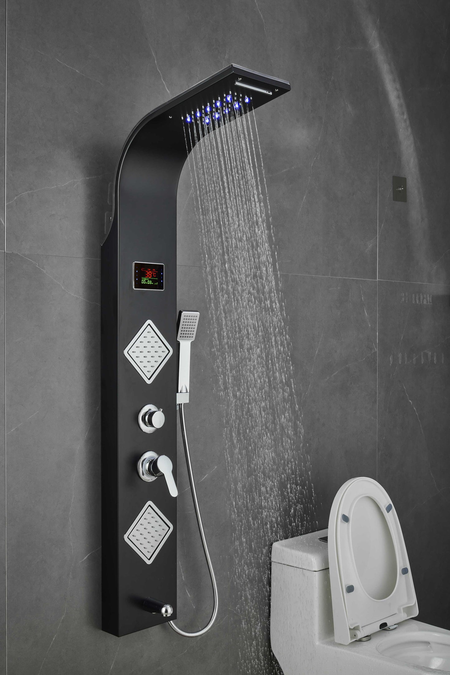 LUXURY SHOWER PANEL TOWER STAINLESS STEEL WITH LCD SCREEN ZM6215  (BLACK, SILVER)