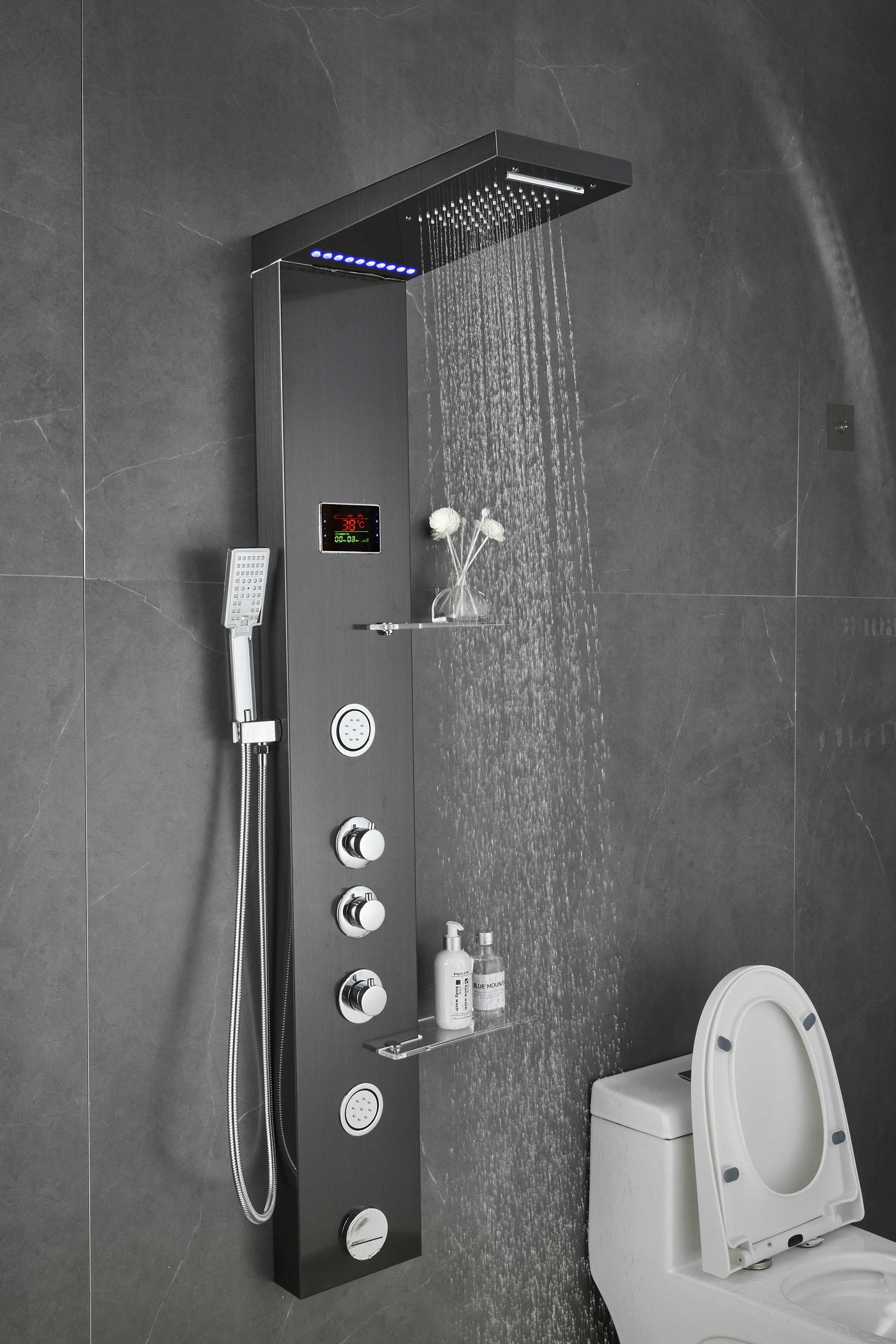 LUXURY SHOWER PANEL TOWER STAINLESS STEEL WITH LCD SCREEN ZM8041 (BLACK, SILVER)