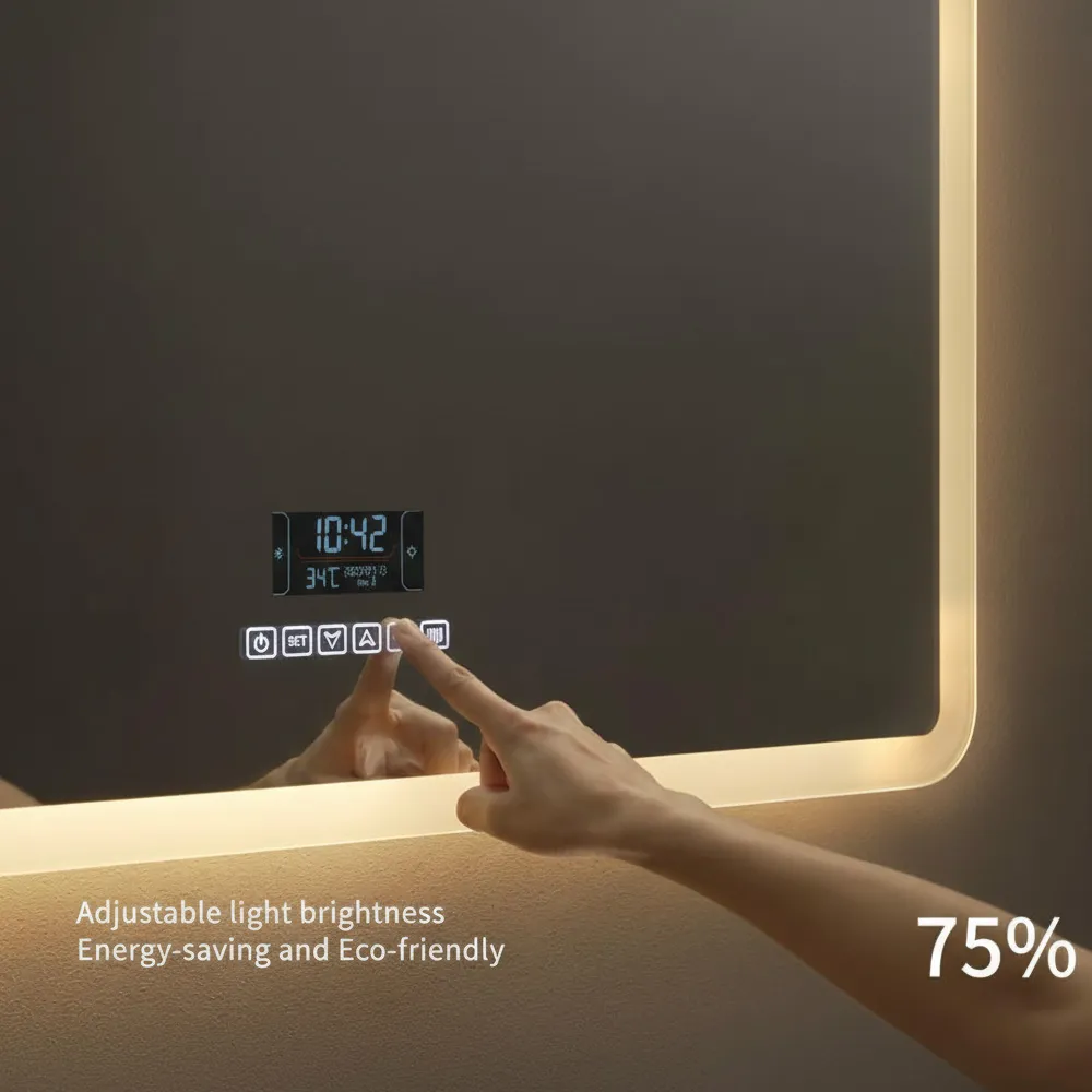 Frosted Glass Bluetooth Lead-Free Certified Mirror With 3 Colour Adjustable LED Lights