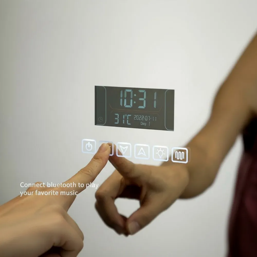 Frosted Glass Bluetooth Lead-Free Certified Mirror With 3 Colour Adjustable LED Lights