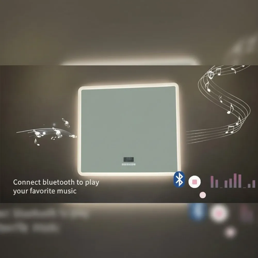 Frosted Glass Bluetooth Lead-Free Certified Mirror With 3 Colour Adjustable LED Lights