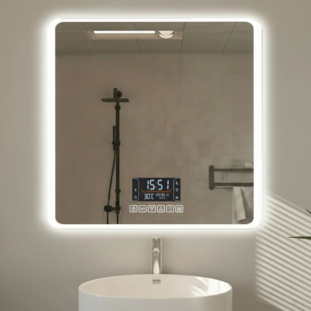 Frosted Glass Bluetooth Lead-Free Certified Mirror With 3 Colour Adjustable LED Lights