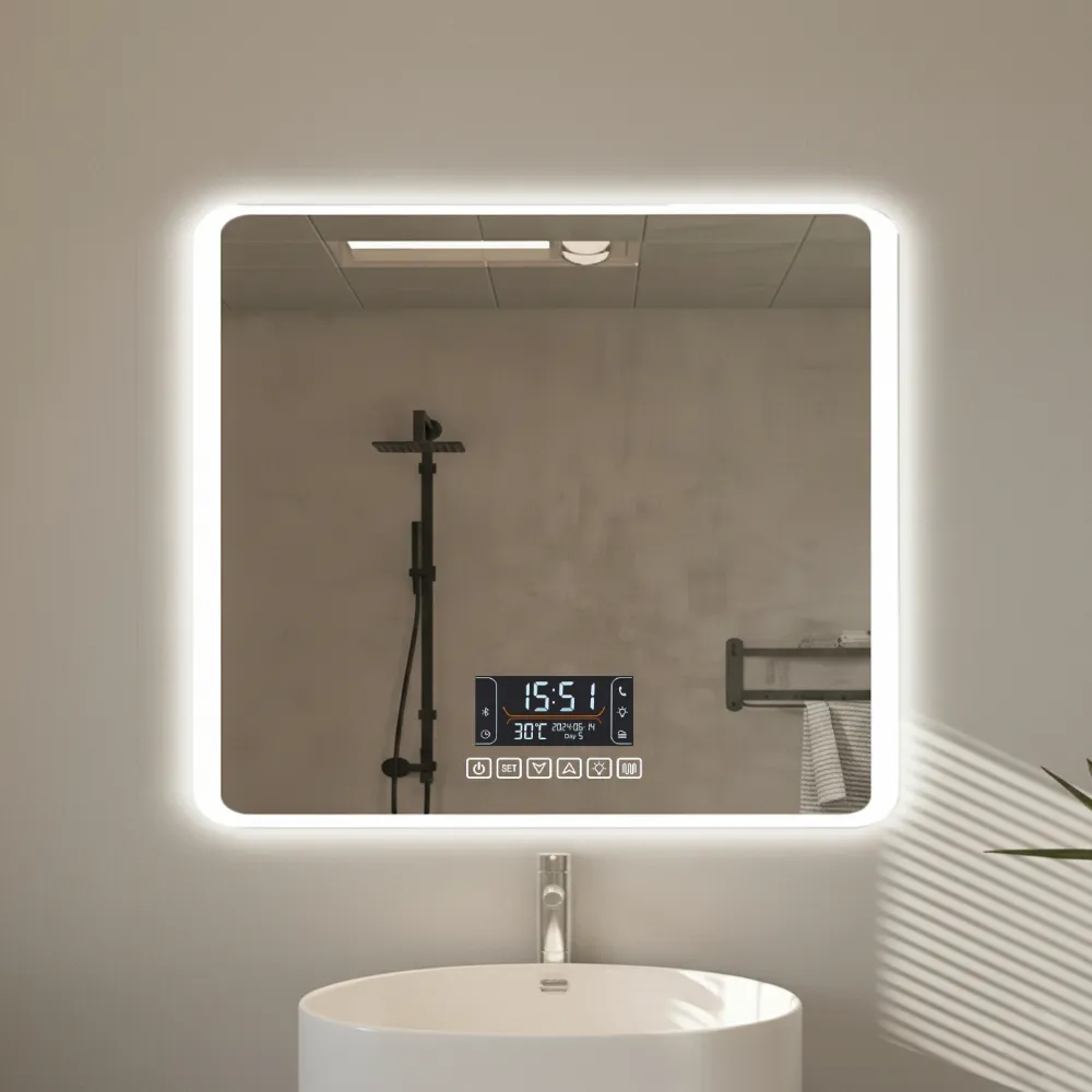 Frosted Glass Bluetooth Lead-Free Certified Mirror With 3 Colour Adjustable LED Lights