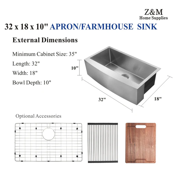 32-Inch Apron Farmhouse Kitchen Single Sink A3218 - Image 4