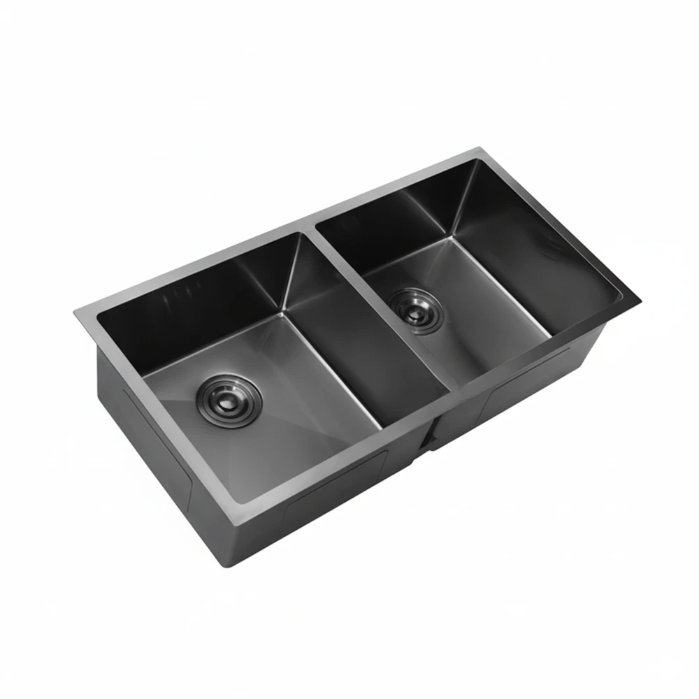 Double Bowl Memo Technology Kitchen Sink 32”x 18”x9.5” With a 2 Basket Drain & 2 Grid