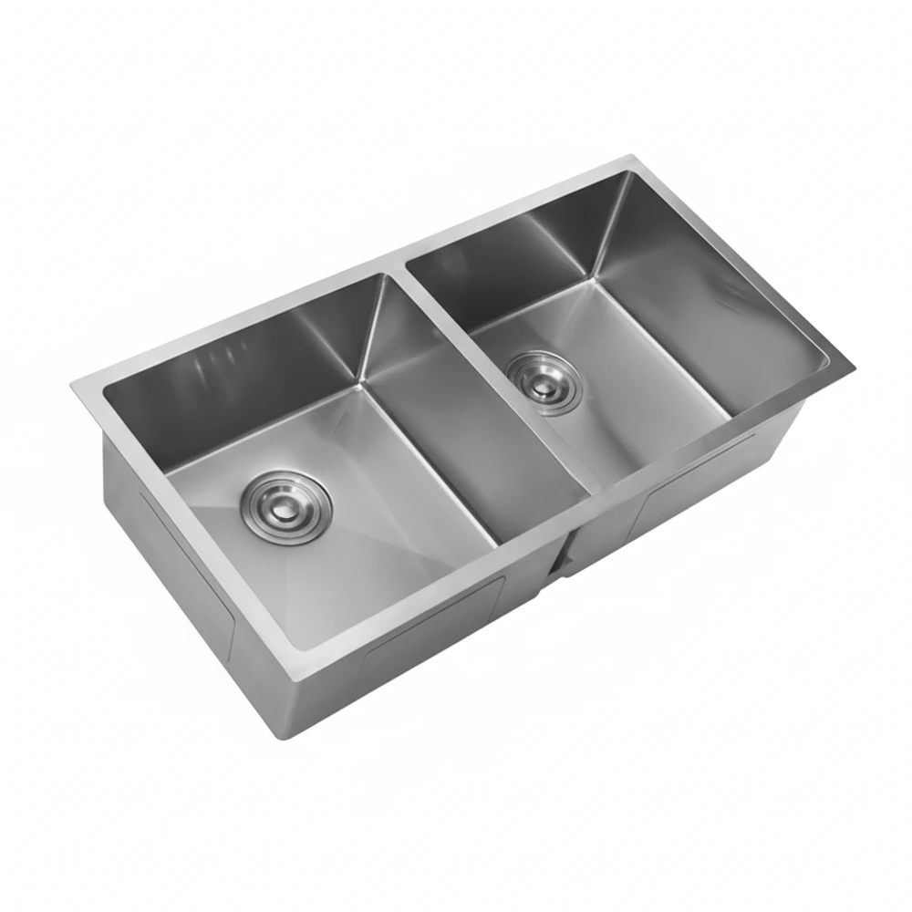 Double Bowl Memo Technology Kitchen Sink 32”x 18”x9.5” With a 2 Basket Drain & 2 Grid