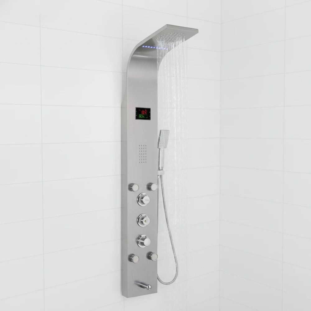 Luxury Shower Panel Tower Stainless Steel with LCD Screen ZM-26 Silver - ZM Home Supplies - Featured