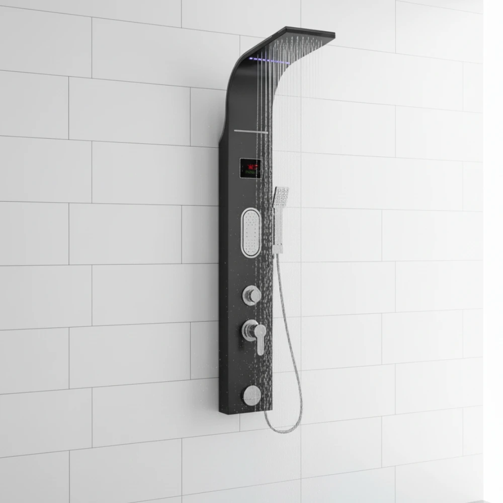 Luxury Shower Panel Tower with LCD Screen ZM6211 Black - ZM Home Supplies