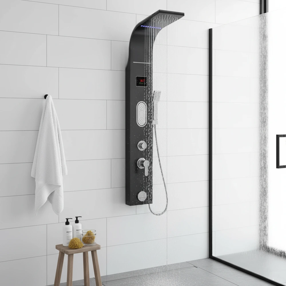 Luxury Shower Panel Tower with LCD Screen ZM6211 Black - ZM Home Supplies