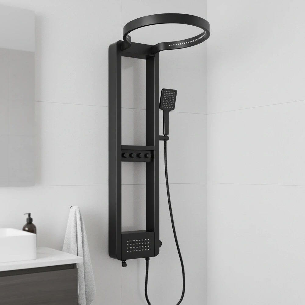 Luxury Shower Panel with Round Head Matt Black (New) - ZM Home Supplies - Featured