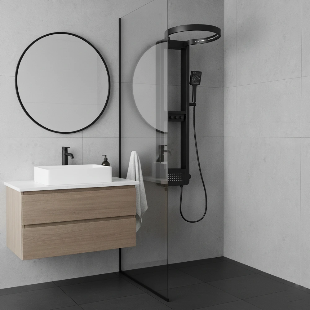 Luxury Shower Panel with Round Head Matt Black (New) - ZM Home Supplies