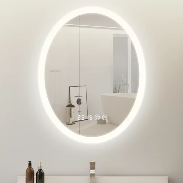Oval Frosted Glass Bluetooth Mirror With 3 Colour Adjustable Led (24_31 1_5) - LED Mirror - ZM Home Supplies - Featured