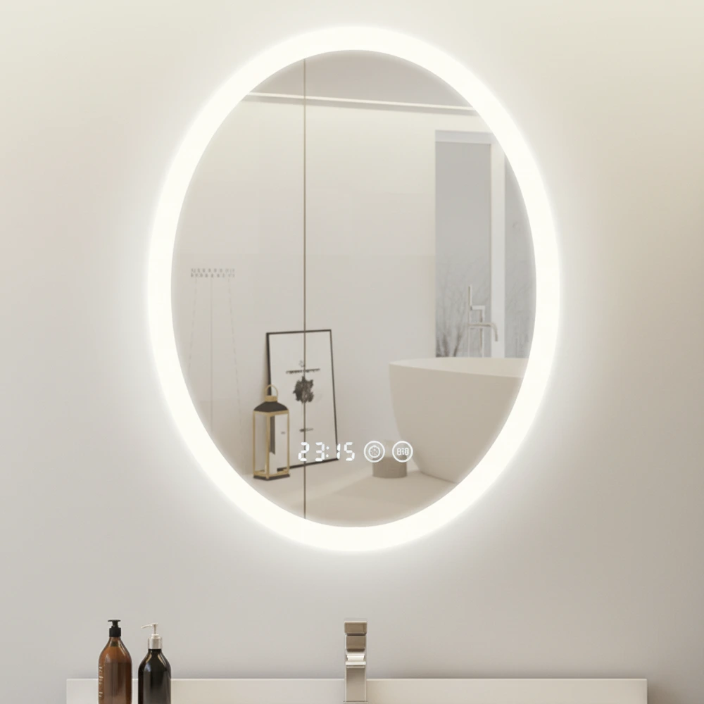 Oval Frosted Glass Bluetooth Mirror With 3 Colour Adjustable Led (24_31 1_5) - LED Mirror - ZM Home Supplies - Featured