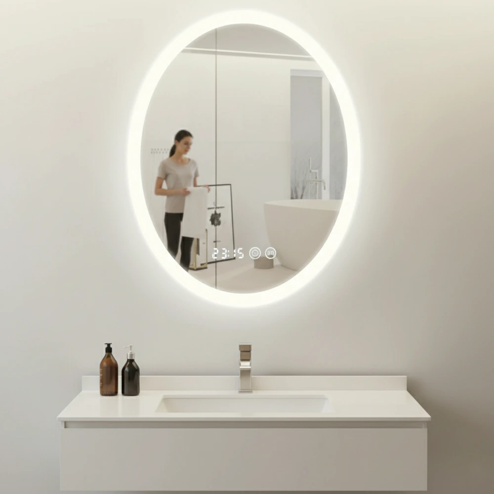 Oval Frosted Glass Bluetooth Mirror With 3 Colour Adjustable Led (24_31 1_5) - ZM Home Supplies - Lifestyle