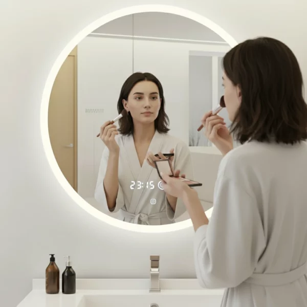 Round Frosted Glass Mirror With 3 Colour Adjustable Led Lights (24_31 1_5)