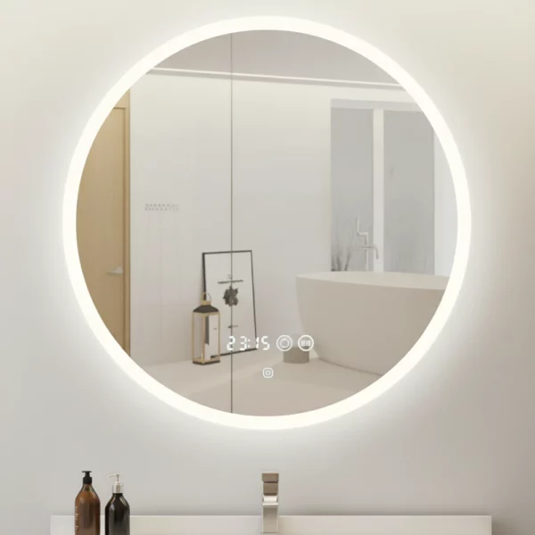 Round Frosted Glass Mirror With 3 Colour Adjustable Led Lights (24_31 1_5) - ZM Home Supplies - Featured