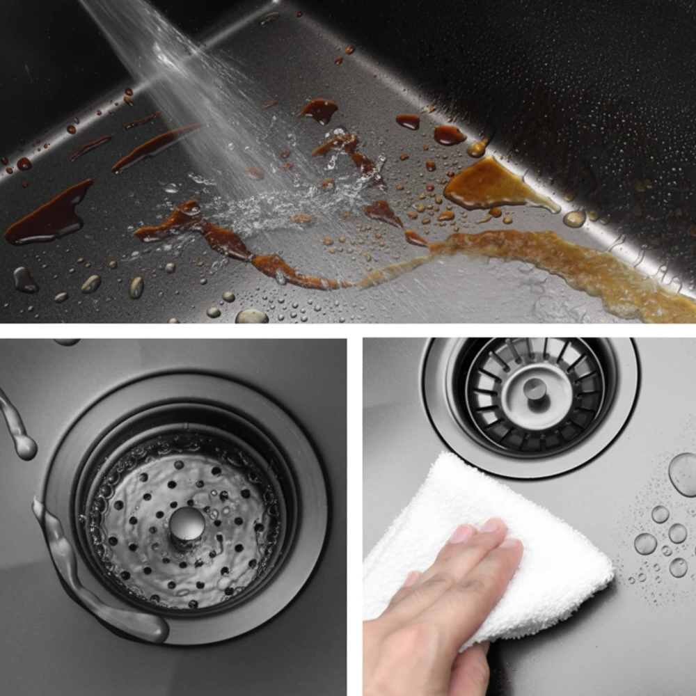 Single Black Memo Sink 32”x 18”x9.5” With a Drain & Grid - ZM Home Supplies