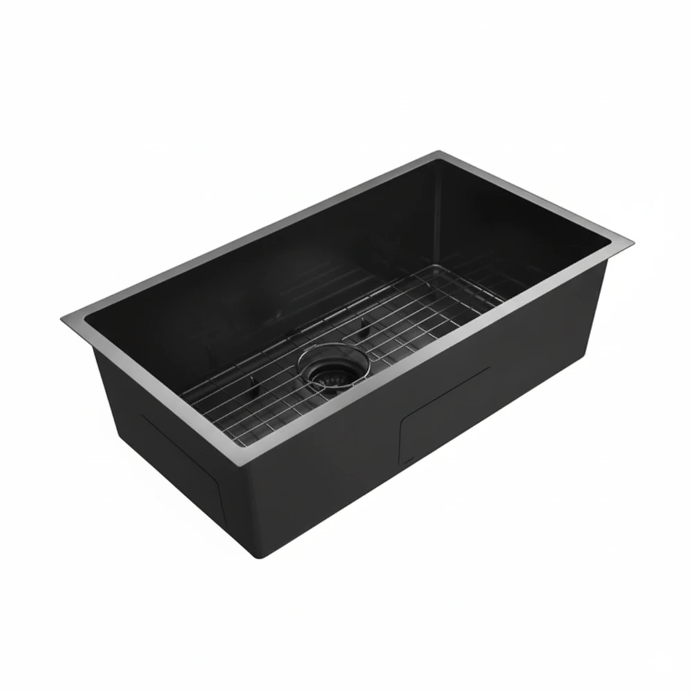 Single Black Memo Sink 32”x 18”x9.5” With a Drain & Grid - ZM Home Supplies