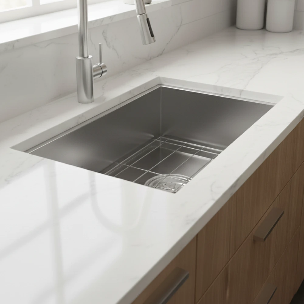 Single Silver Memo Sink 32”x 18”x9.5” With a Drain & Grid - ZM Home Supplies