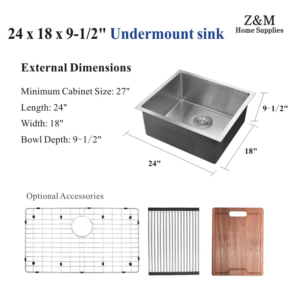 24 Inch Handmade Undermount Kitchen Single Sink - Image 6