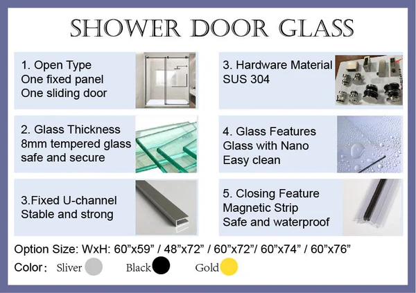 Luxury Glass Shower Door - 8mm Tempered Safety Glass, 304 SS - Image 5