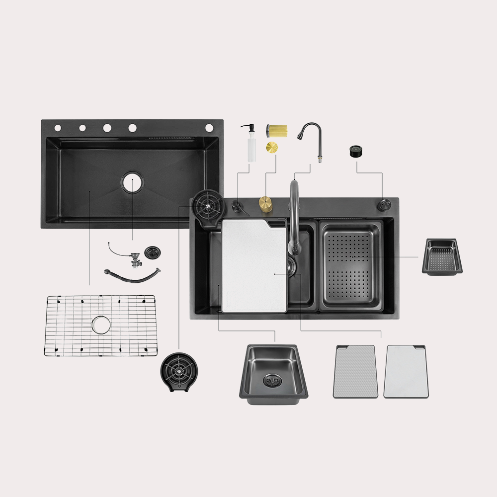 Multifunction Handmade Waterfall Kitchen Sink Workstation Set - Image 5